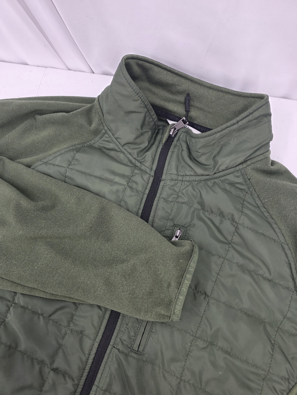 Orvis Full Zip Mixed Media Hvbrid Olive Green Quilted Fleece Jacket Men Size 2XL